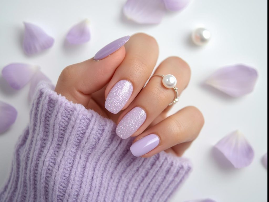 Velvet Nail Designs: Luxurious and Pinterest-Worthy Manicures to Obsess Over 12 Creating soft lavender velvet nail art with lavender polish, velvet powder, and pearl accents.