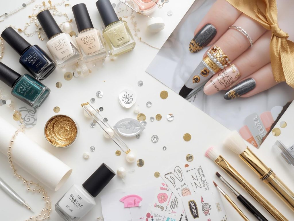 Nail art kit with polish and tools for graduation nail designs.