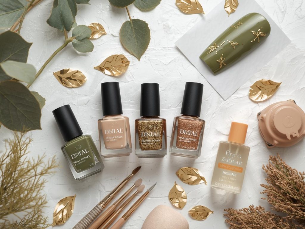Olive Green Nail Designs: Earthy and Pinterest-Worthy Manicures to Adore 13 Nail art kit with polish and tools for olive green nail designs.