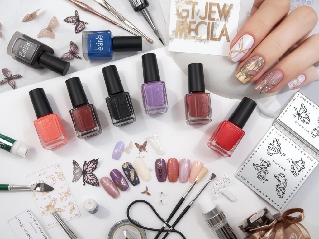  Manicure kit with polish and tools for manicure designs.


