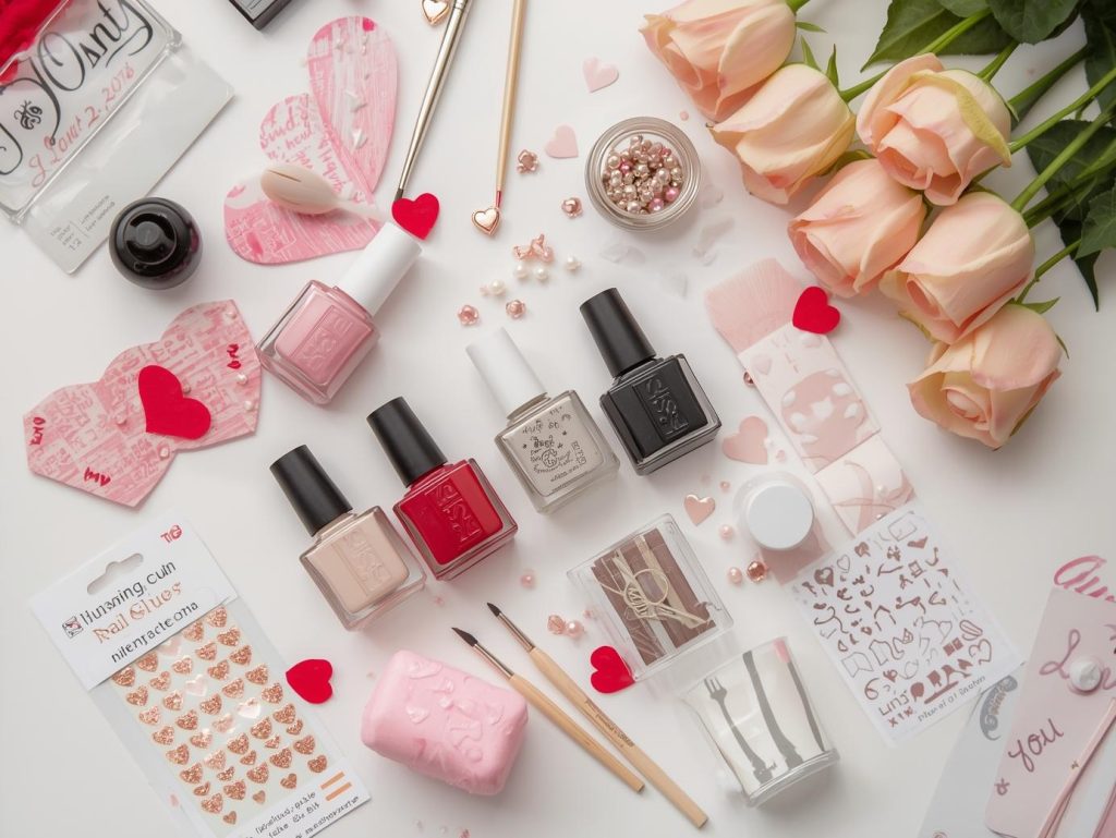 Heart Nail Designs: Romantic and Pinterest-Worthy Manicures to Adore 13 Nail art kit with polish and tools for heart nail designs.