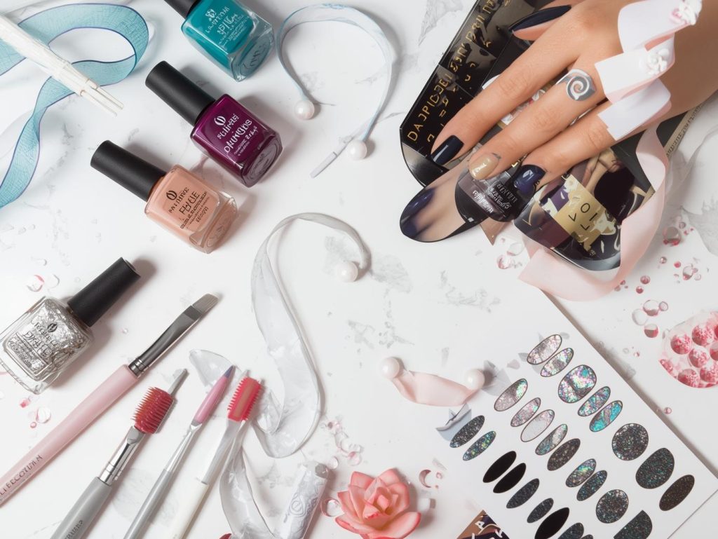  Nail art kit with polish and tools for swirl nail designs.