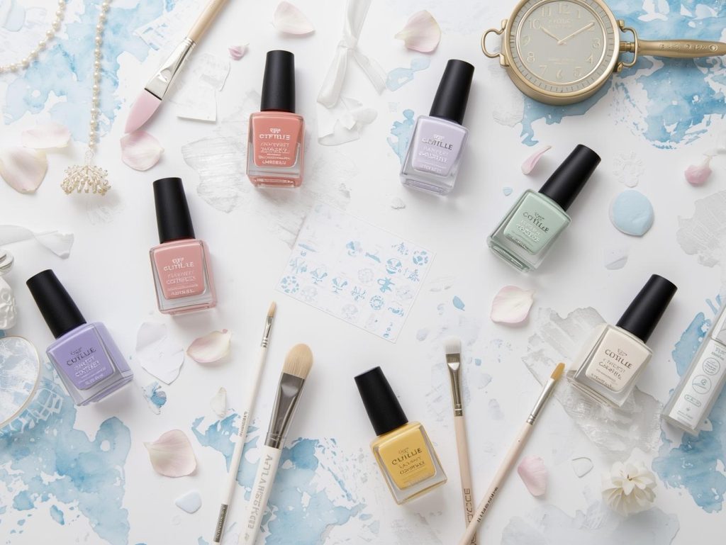 Watercolor Nail Designs: Dreamy and Pinterest-Worthy Manicures to Adore 13 Nail art kit with polish and tools for watercolor nail designs.