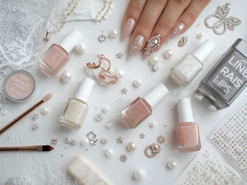 Nail art kit with polish and tools for engagement nail designs.