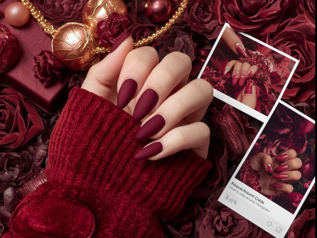 Velvet Nail Designs: Luxurious and Pinterest-Worthy Manicures to Obsess Over 3 Plush deep burgundy velvet nail design with soft sheen on a Pinterest board