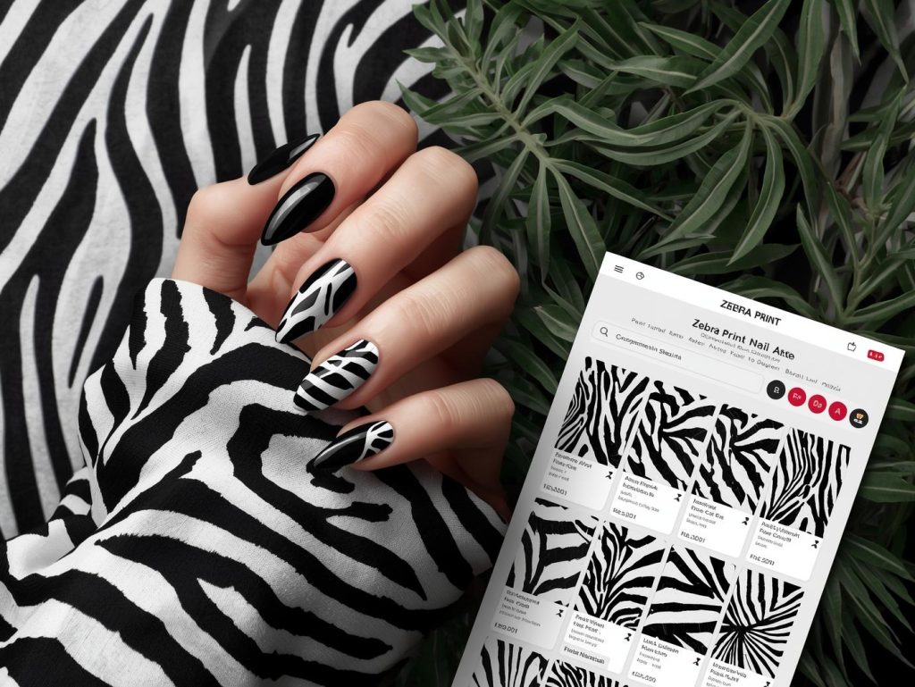 Zebra Print Nail Designs: Bold and Pinterest-Worthy Manicures to Adore 3 Glossy black white zebra nail design with black base on a Pinterest board.
