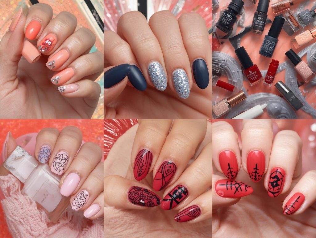 DIY Gel Nails: Stunning and Pinterest-Worthy Manicures to Adore 4 Top DIY gel nail designs featuring gold foil accents, silver glitter gradients, holographic swirl patterns, and black geometric decals for Pinterest inspiration.