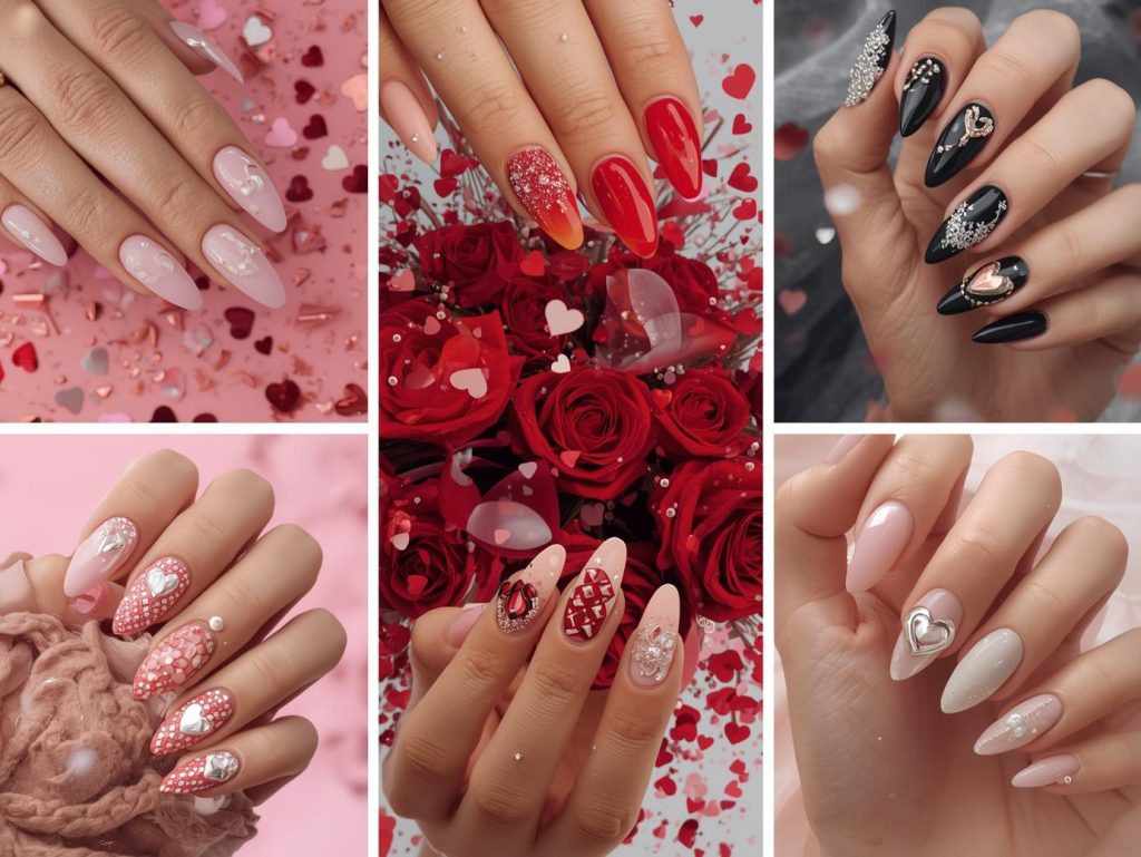 Heart Nail Designs: Romantic and Pinterest-Worthy Manicures to Adore 4 Top heart nail designs featuring white heart accents, gold glitter heart details, silver heart patterns, and pearl heart embellishments for Pinterest inspiration.