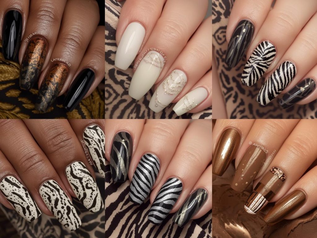 Zebra Print Nail Designs: Bold and Pinterest-Worthy Manicures to Adore 4 Top zebra print nail designs featuring white zebra stripes, gold zebra accents, silver zebra patterns, and bronze zebra stripe details for Pinterest inspiration.