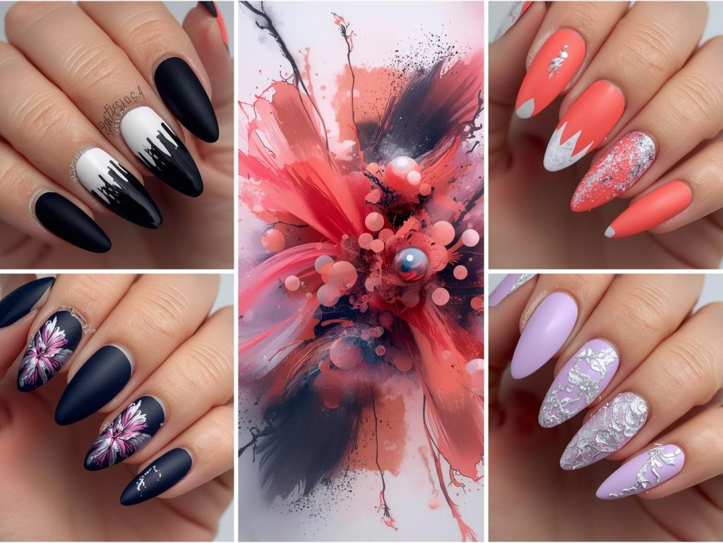 Top airbrush nail designs featuring white gradients, pink ombre accents, silver patterns, and holographic details for Pinterest inspiration.