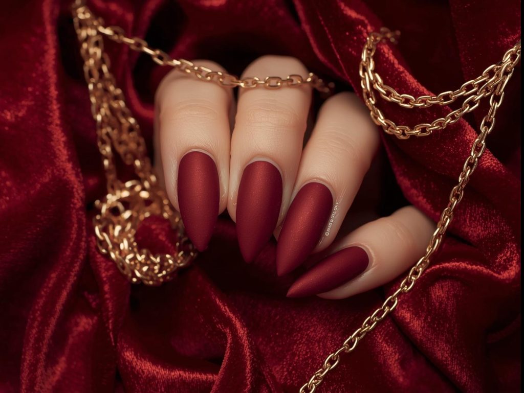 Velvet Nail Designs: Luxurious and Pinterest-Worthy Manicures to Obsess Over 5 Plush deep burgundy velvet nail art with soft sheen.