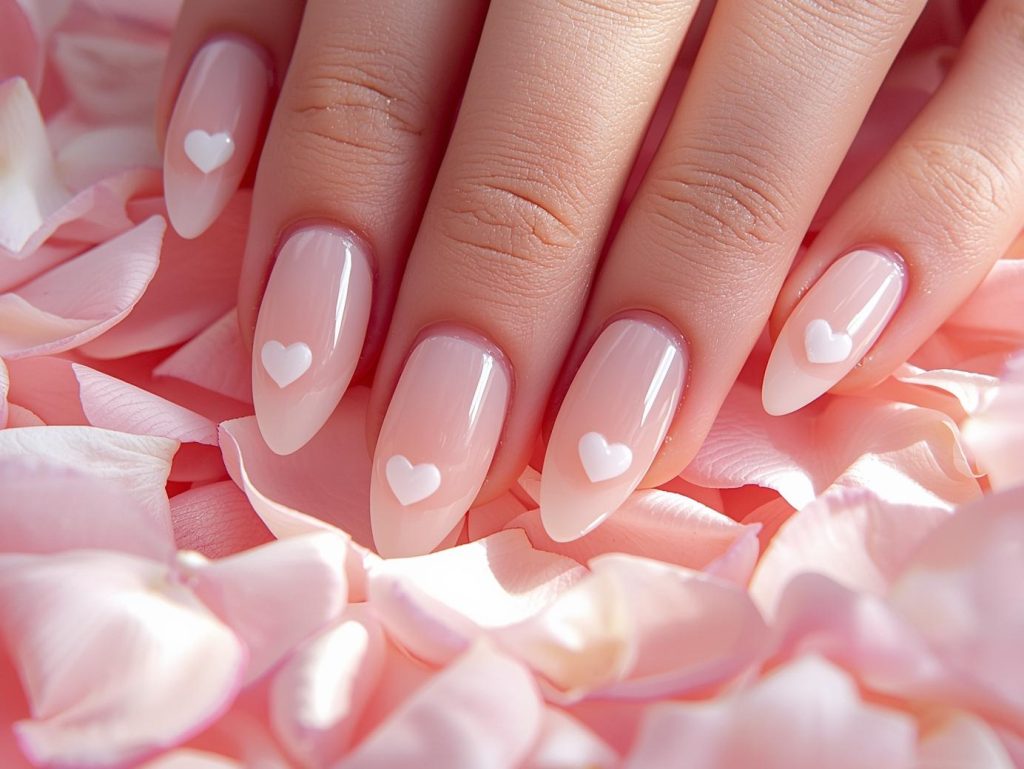 Heart Nail Designs: Romantic and Pinterest-Worthy Manicures to Adore 5 Soft pink white heart nail art with pink base.
