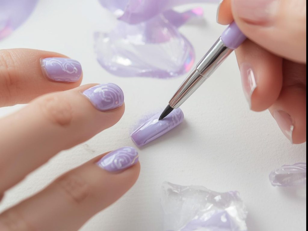 Lavender Nail Designs: Dreamy and Pinterest-Worthy Manicures to Adore 6 Creating soft lavender pearl swirl nail art with pearl polish.