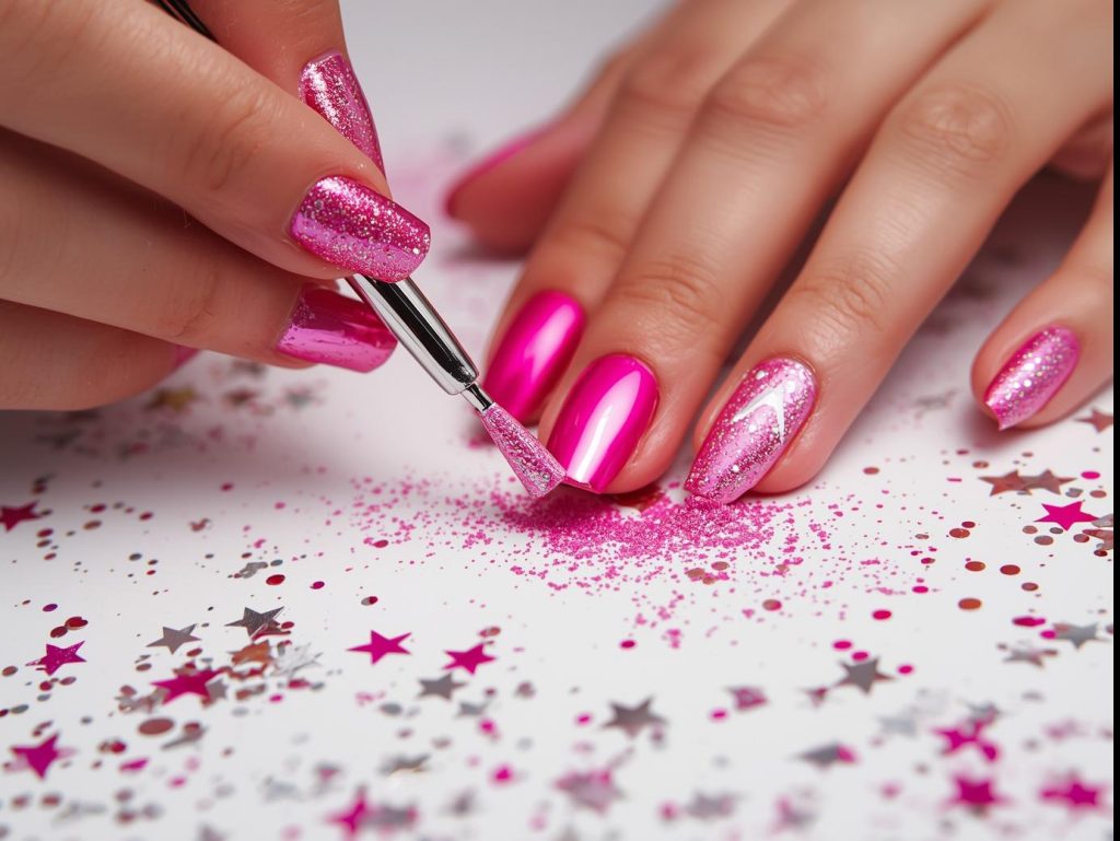Hot Pink Nail Designs: Bold and Pinterest-Worthy Manicures to Obsess Over 6 Creating vibrant hot pink chrome lightning bolt nail art with chrome powder.