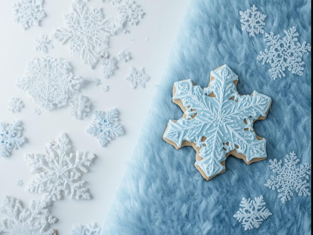  Creating shimmering icy blue frosted nail art with snowflake patterns.