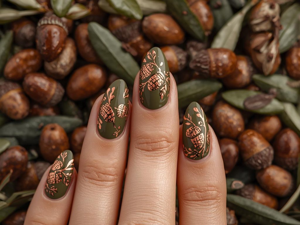 Fall Leaves Nail Art: Cozy and Pinterest-Worthy Manicures to Adore 7 Deep burgundy ombre bronze maple leaf nail art with bronze details.