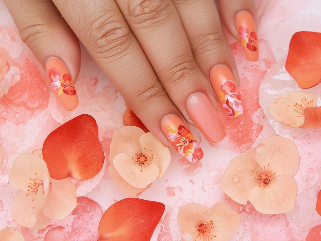 Watercolor Nail Designs: Dreamy and Pinterest-Worthy Manicures to Adore 7 Vibrant coral pink and yellow watercolor nail art with pink and yellow blends.