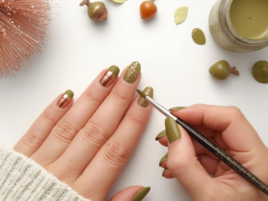 Fall Leaves Nail Art: Cozy and Pinterest-Worthy Manicures to Adore 8 Creating deep burgundy ombre bronze maple leaf nail art with bronze leaf details.