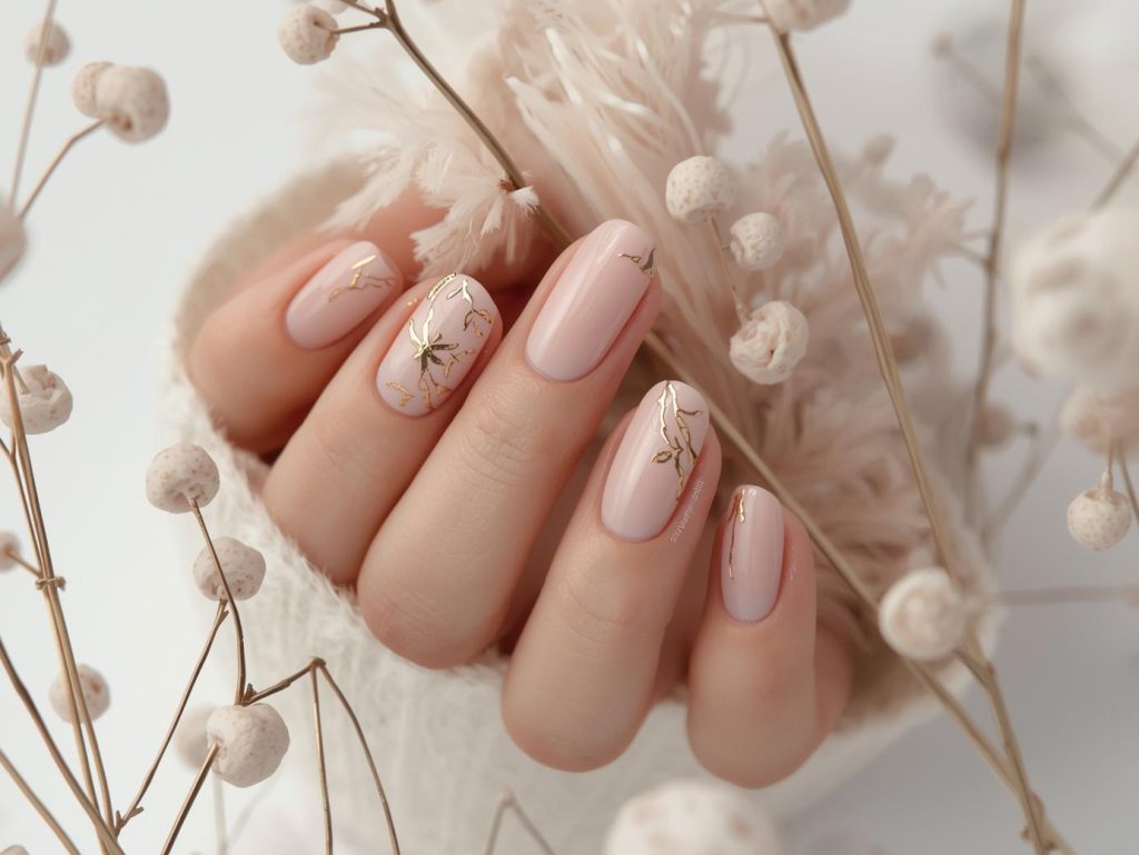 Classy Nail Designs: Elegant and Pinterest-Worthy Manicures to Adore 8 Creating soft beige gold foil minimalist nail art with gold foil.