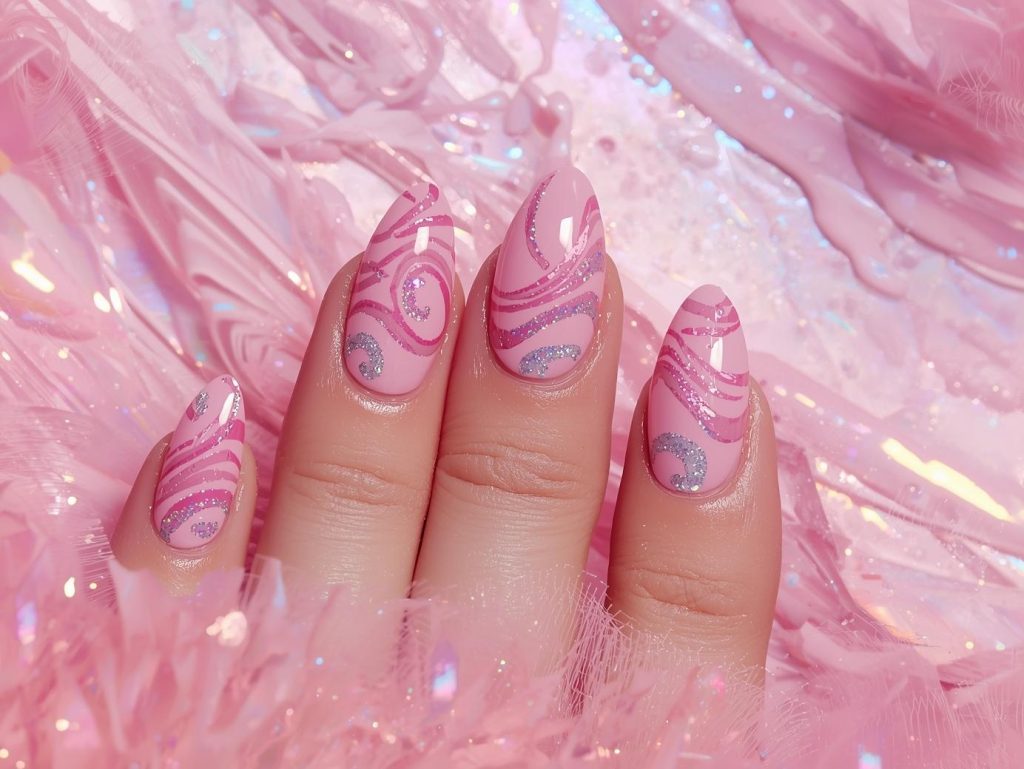 DIY Gel Nails: Stunning and Pinterest-Worthy Manicures to Adore 9 Soft pink holographic swirl DIY gel nail art with holographic patterns.