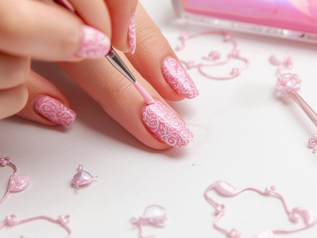 DIY Gel Nails: Stunning and Pinterest-Worthy Manicures to Adore 10 Creating soft pink holographic swirl DIY gel nail art with holographic swirl patterns.
