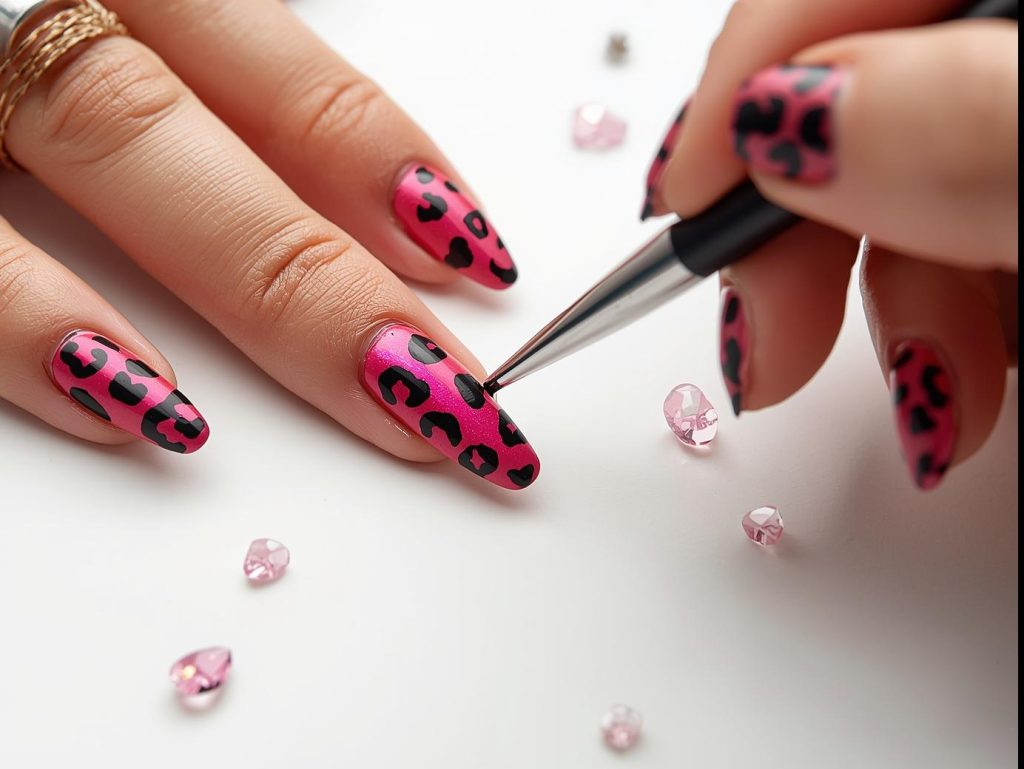 Hot Pink Nail Designs: Bold and Pinterest-Worthy Manicures to Obsess Over 10 Creating bold hot pink leopard print nail art with black patterns.