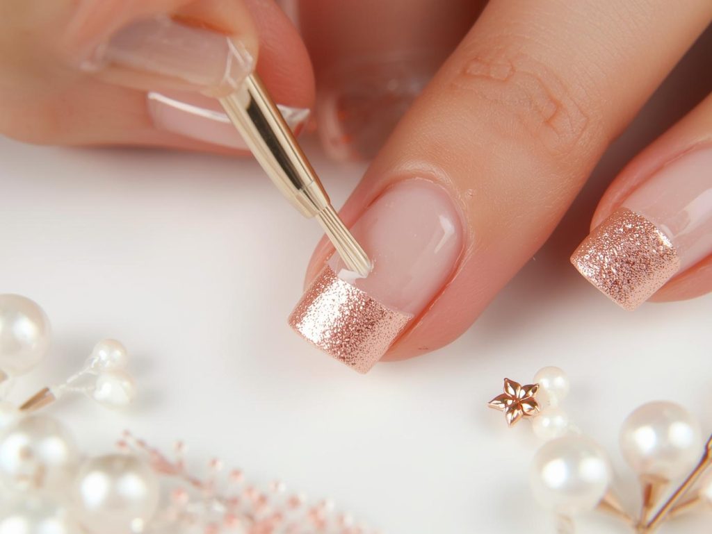 Classy Nail Designs: Elegant and Pinterest-Worthy Manicures to Adore 6 Creating classic French manicure rose gold tip nail art with rose gold polish.