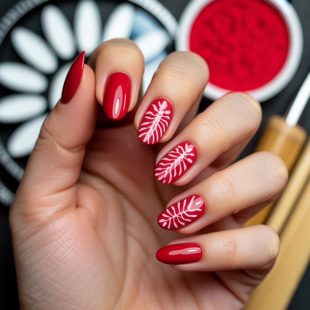 Eco-Friendly Nails: Sustainable and Pinterest-Worthy Manicures to Adore 11 Classic red water-based polish stamped eco-friendly nails with glossy finish.