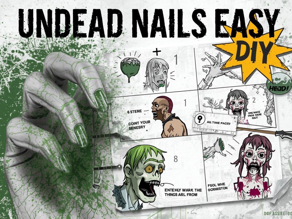 Easy zombie skin Halloween nails DIY tutorial horror Pinterest 10 minutes