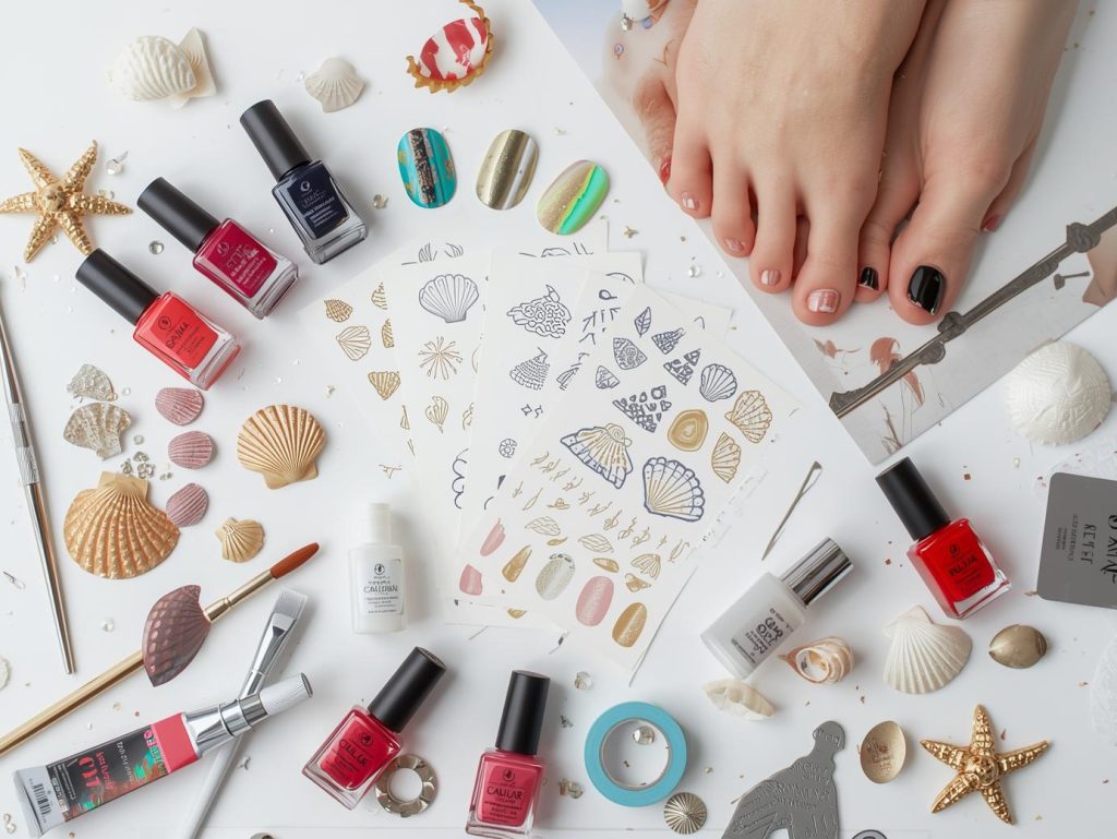  Pedicure kit with polish and tools for pedicure designs.
