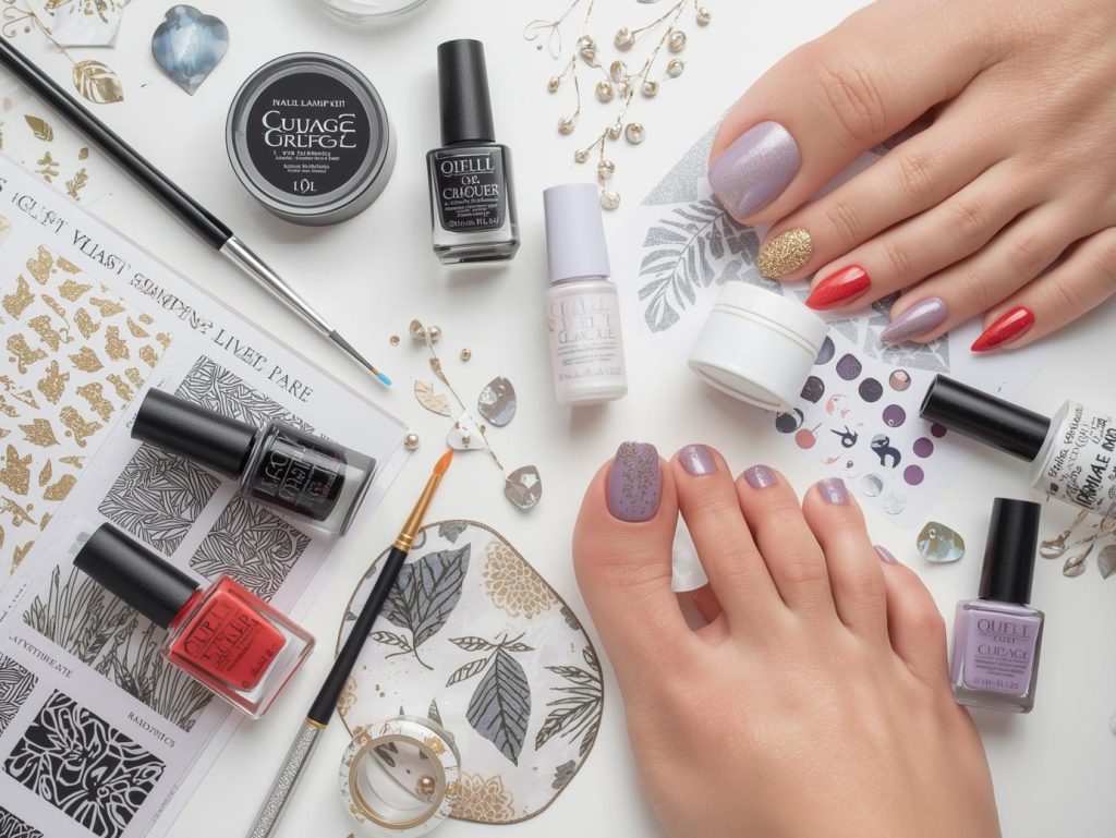 Matching Nails and Toes: Coordinated and Pinterest-Worthy Looks to Adore 13 Manicure and pedicure kit with polish and tools for matching nails and toes designs.