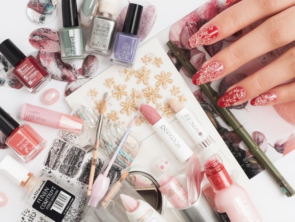  Vegan nail polish kit with cruelty-free polish and tools for ethical nail designs.