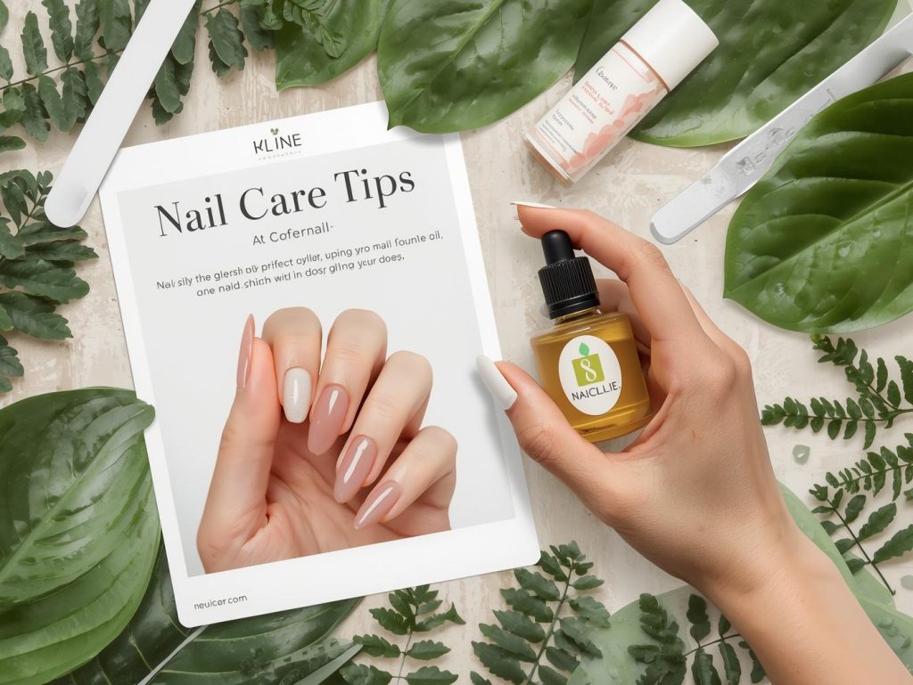  Glossy natural nail care routine with cuticle oil on a Pinterest board.
