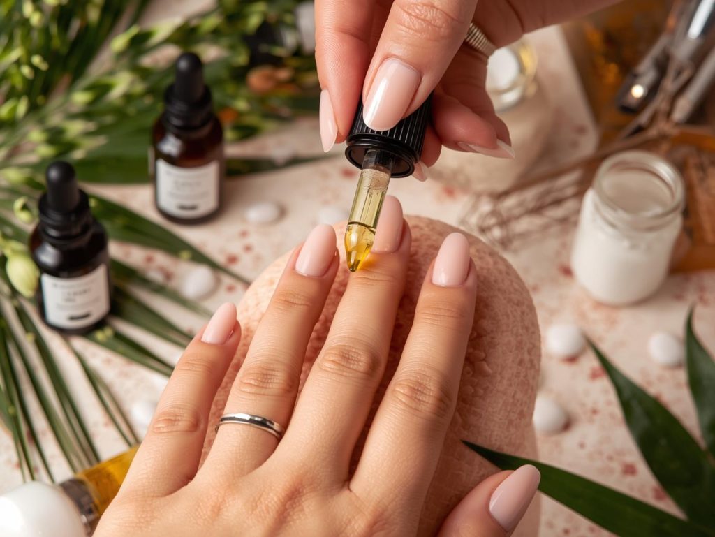 Glossy natural nails with hydrated cuticles in a nail care routine.