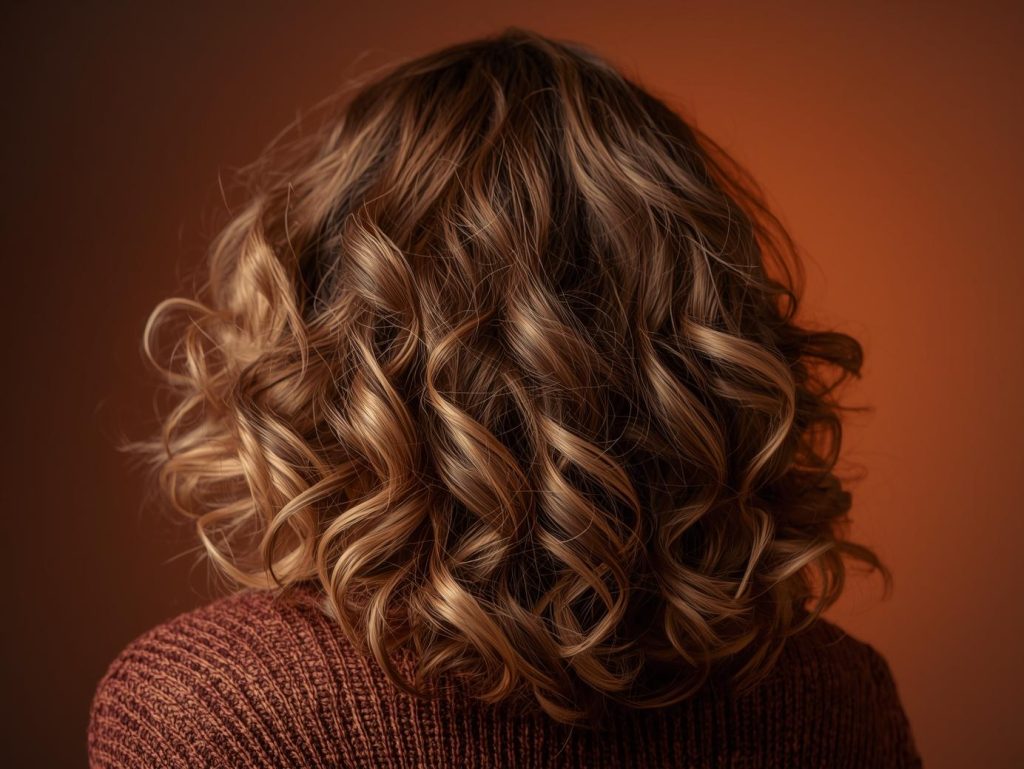 “Woman with soft glamorous curls styled for Christmas celebrations”