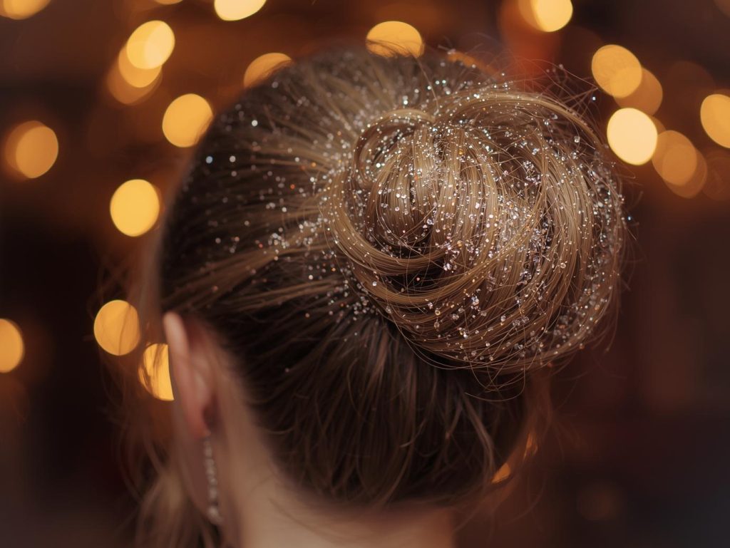 “High ponytail decorated with light Christmas glitter”