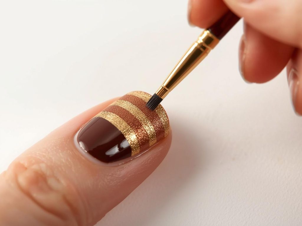 DIY cinnamon stick stripes nail art tutorial warm spicy texture