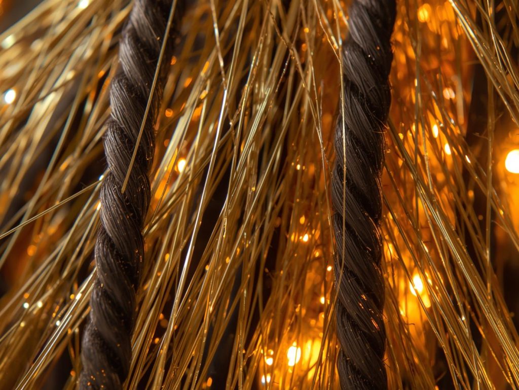  “Braids decorated with gold tinsel for Christmas celebrations”