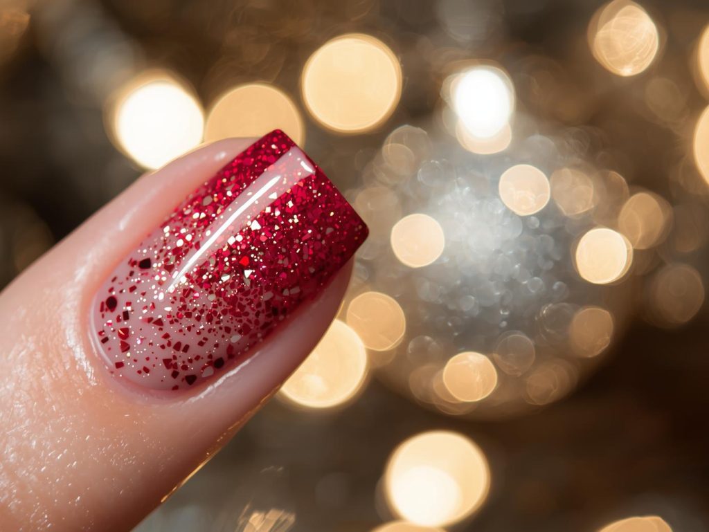 Red glitter ombré Christmas nails – ultimate sparkle