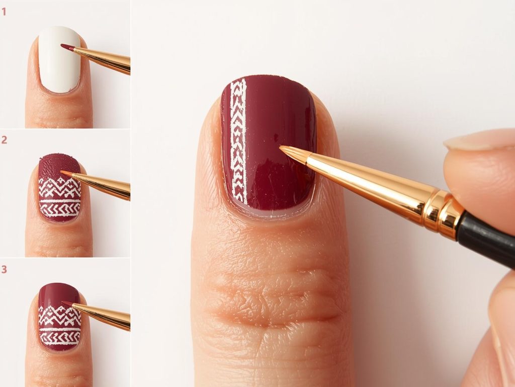 DIY fair isle sweater nails tutorial burgundy snowflake cozy